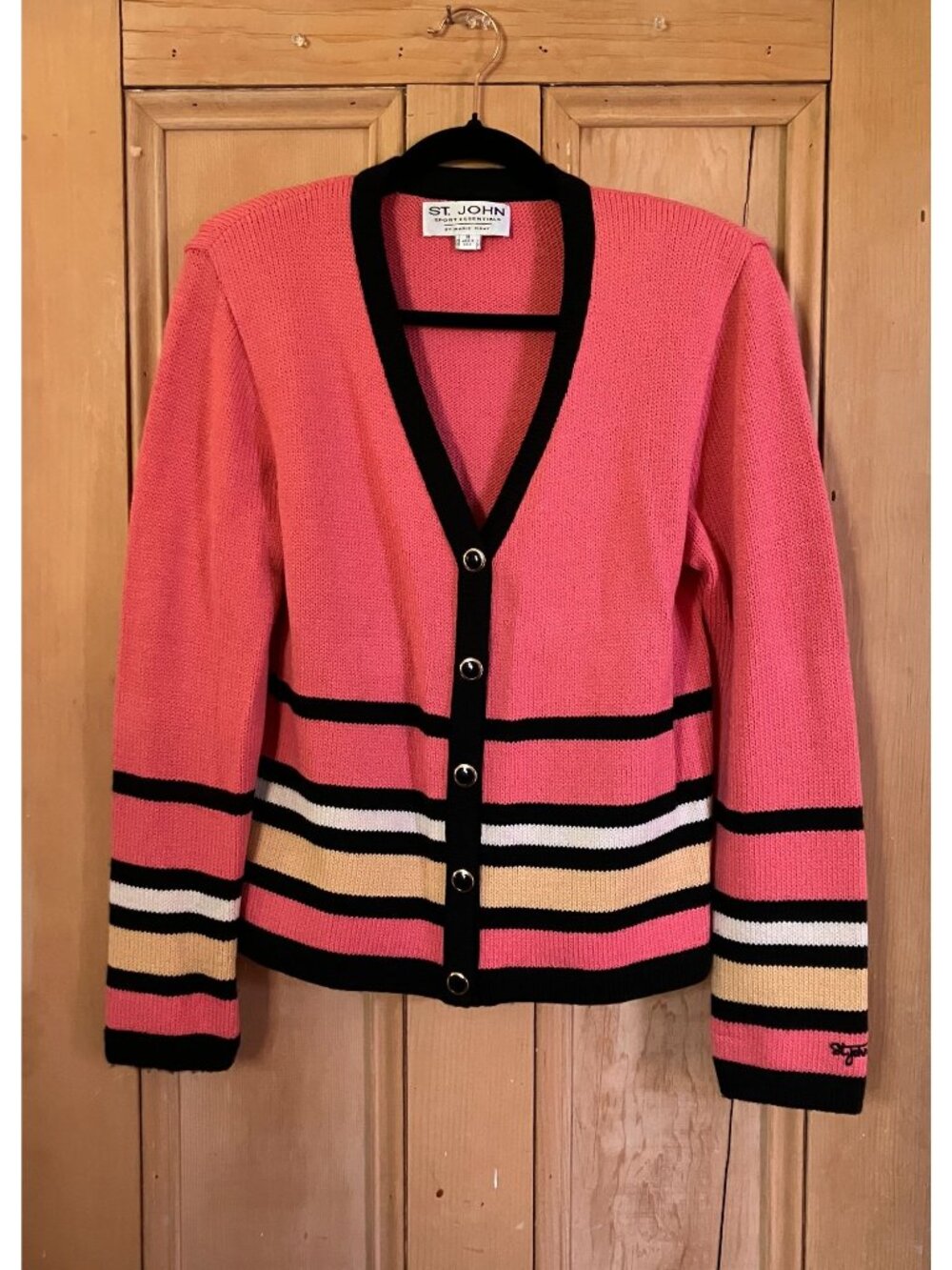 St. John Womens Vintage Y2K Striped Button Cardigan Sweater Medium Pink SP EXC